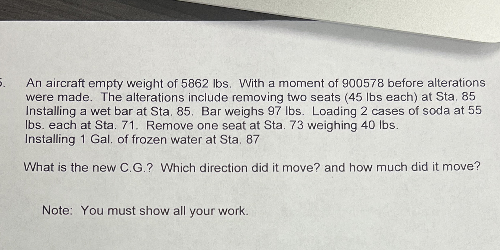 An aircraft empty weight of 5862 lbs. With a