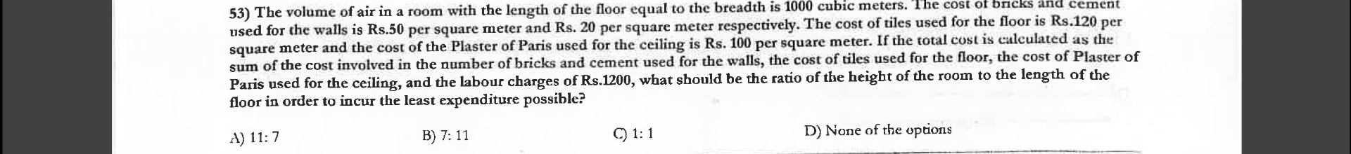 53) The volume of air in a room with the length