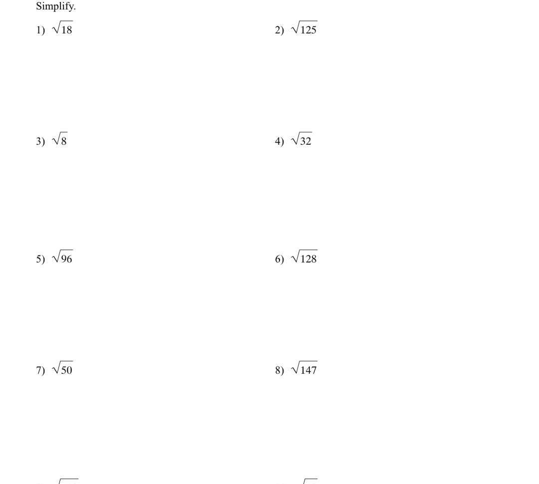 Simplify radicals \f