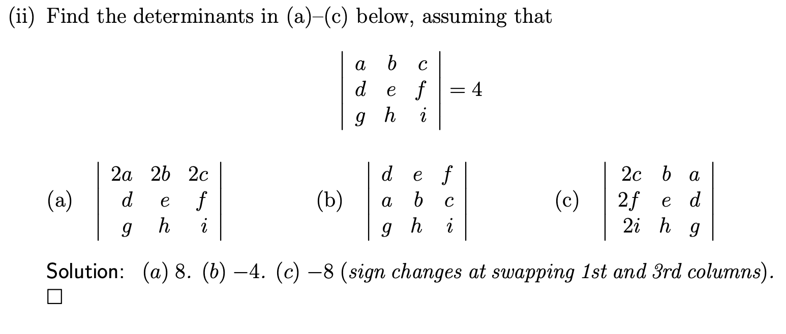 (ii) Find the determinants in (207(0) below,