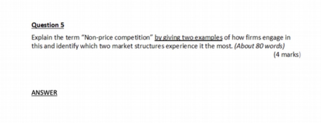 Question 5 Explain the term "Non-price