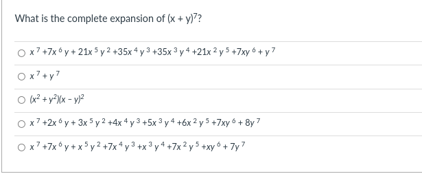 \f\fWhat is the complete expansion of (x + y)?? (