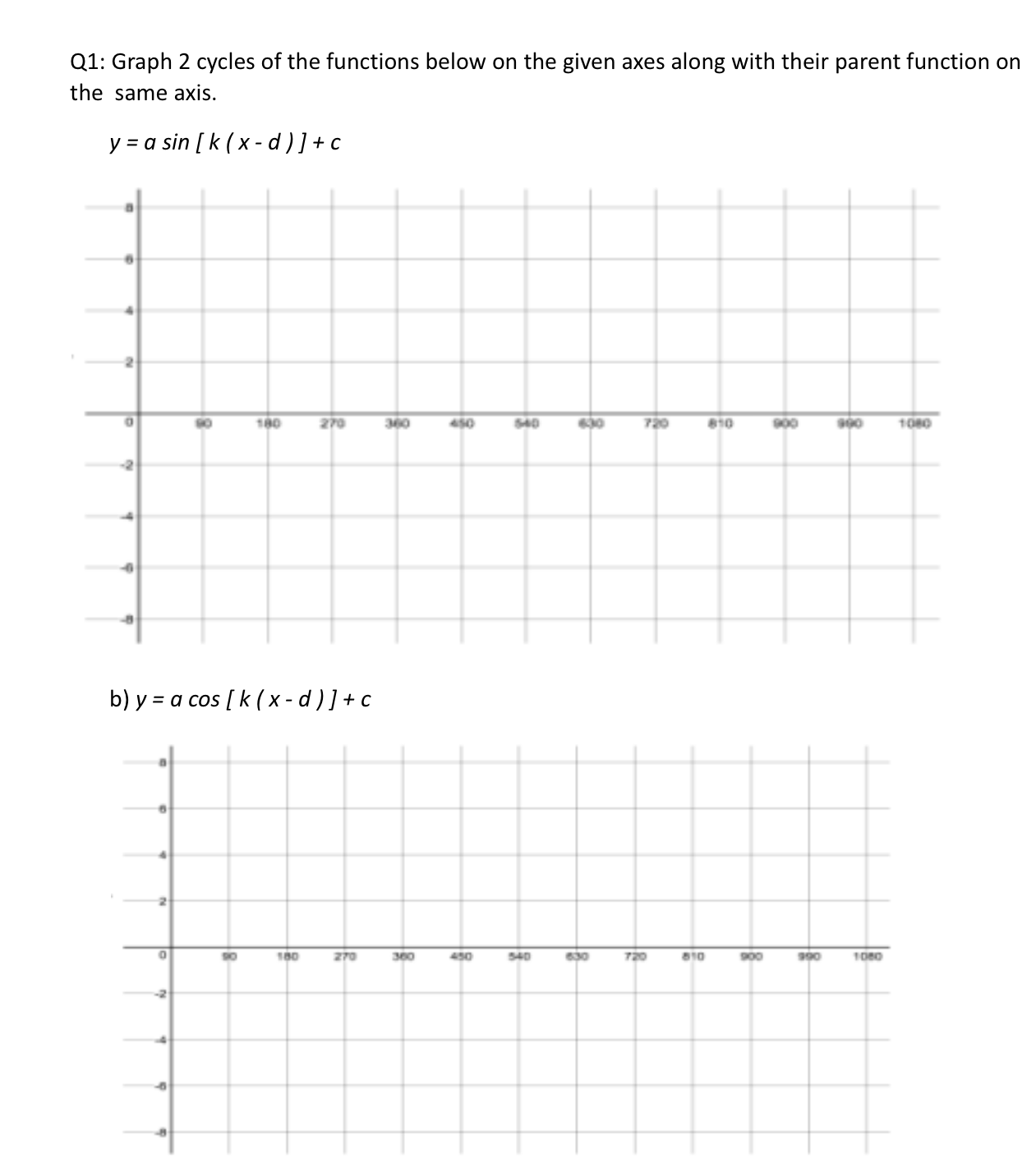 \fQ1: Graph 2 cycles of the functions below on