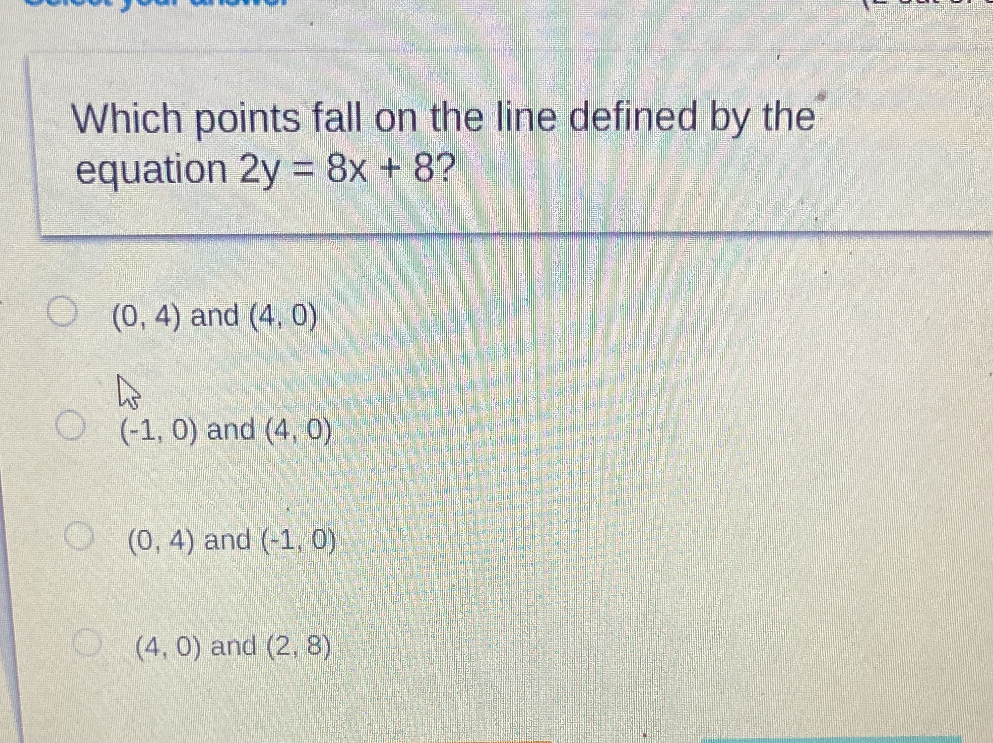 Which points fall on the line defined by the