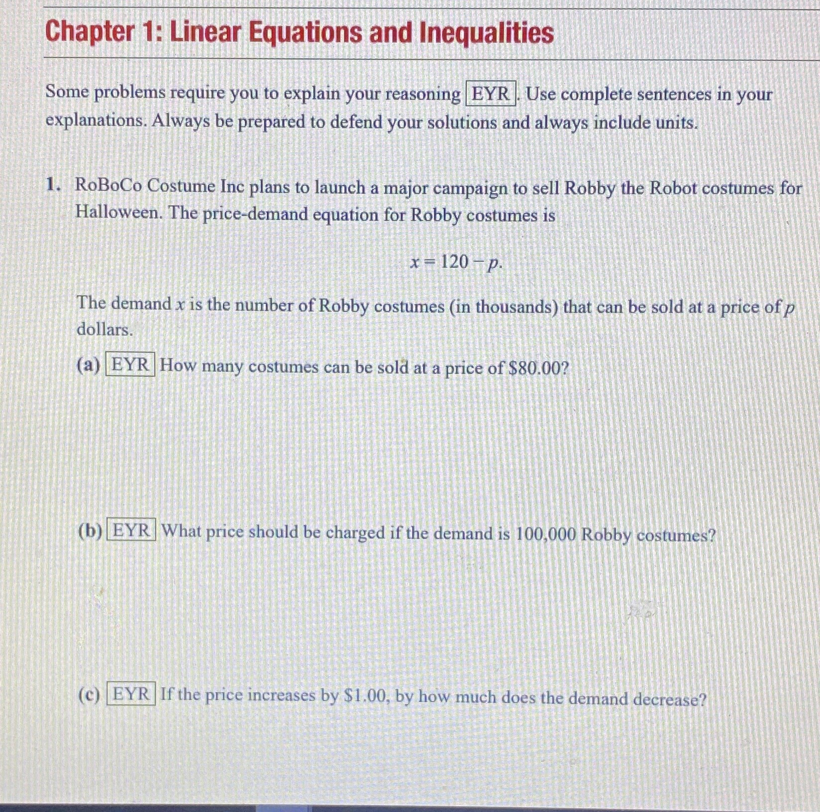 Chapter 1: Linear Equations and Inequalities Some