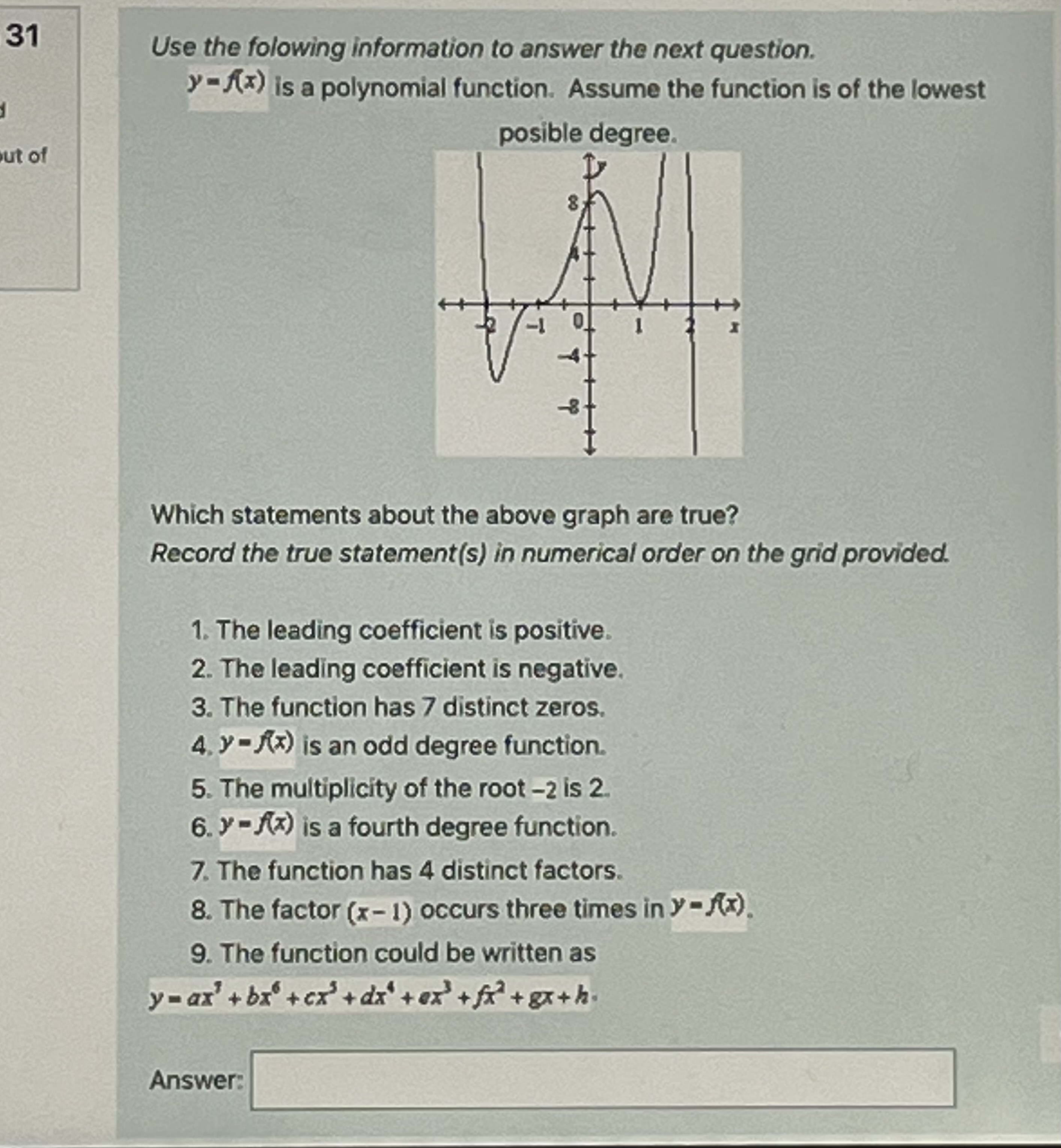 31 Use the folowing information to answer the