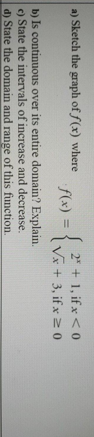 f(x) question a) Sketch the graph of f (x) where
