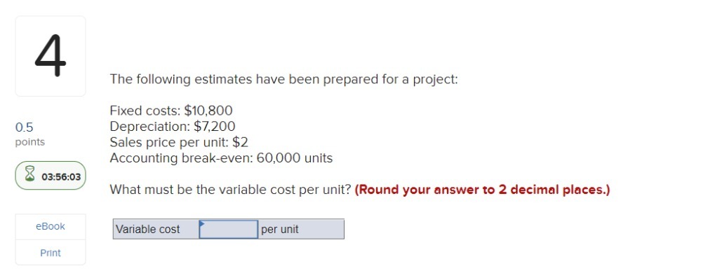 The following estimates have been prepared for a