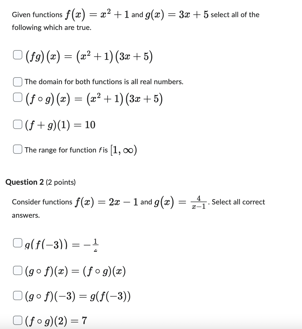 Given functions f (ac ) = 2 + 1 and g(ac) = 3ac +