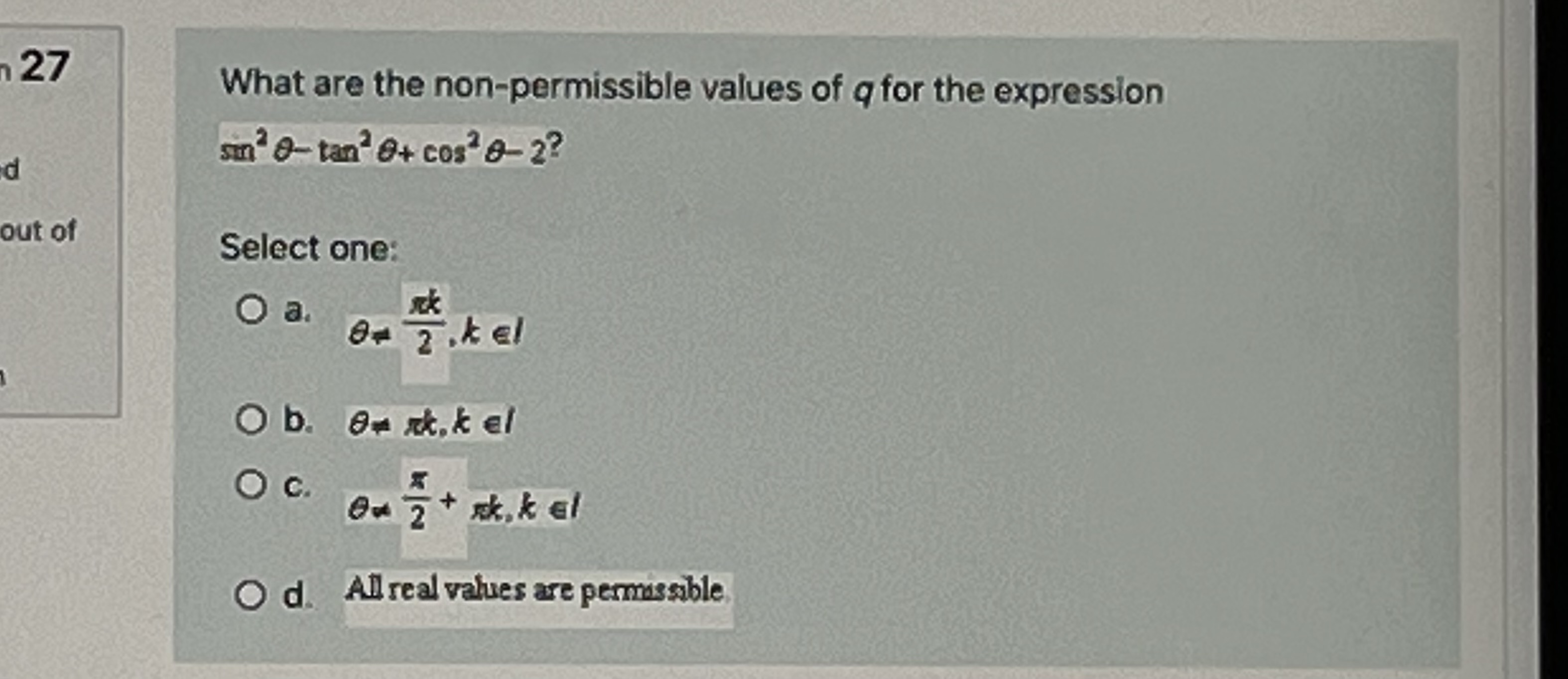 27 What are the non-permissible values of q for