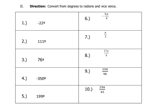 DIRECTION: Give the exact values of the