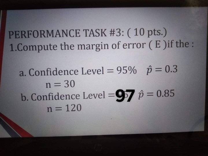 PERFORMANCE TASK #3: ( 10 pts.) 1.Compute the