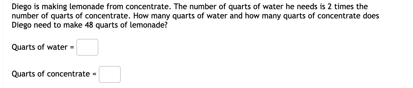Diego is making lemonade from concentrate. The