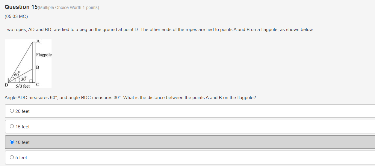 Question 15(Multiple Choice Worth 1 points)