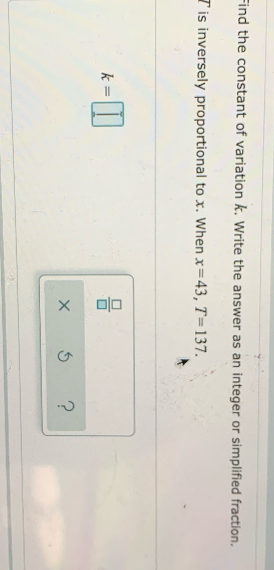 Find the constant of variation k. Write the