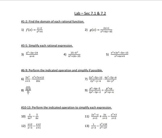 Lab - Sec 7.1 & 7.2 #1-2: Find the domain of each