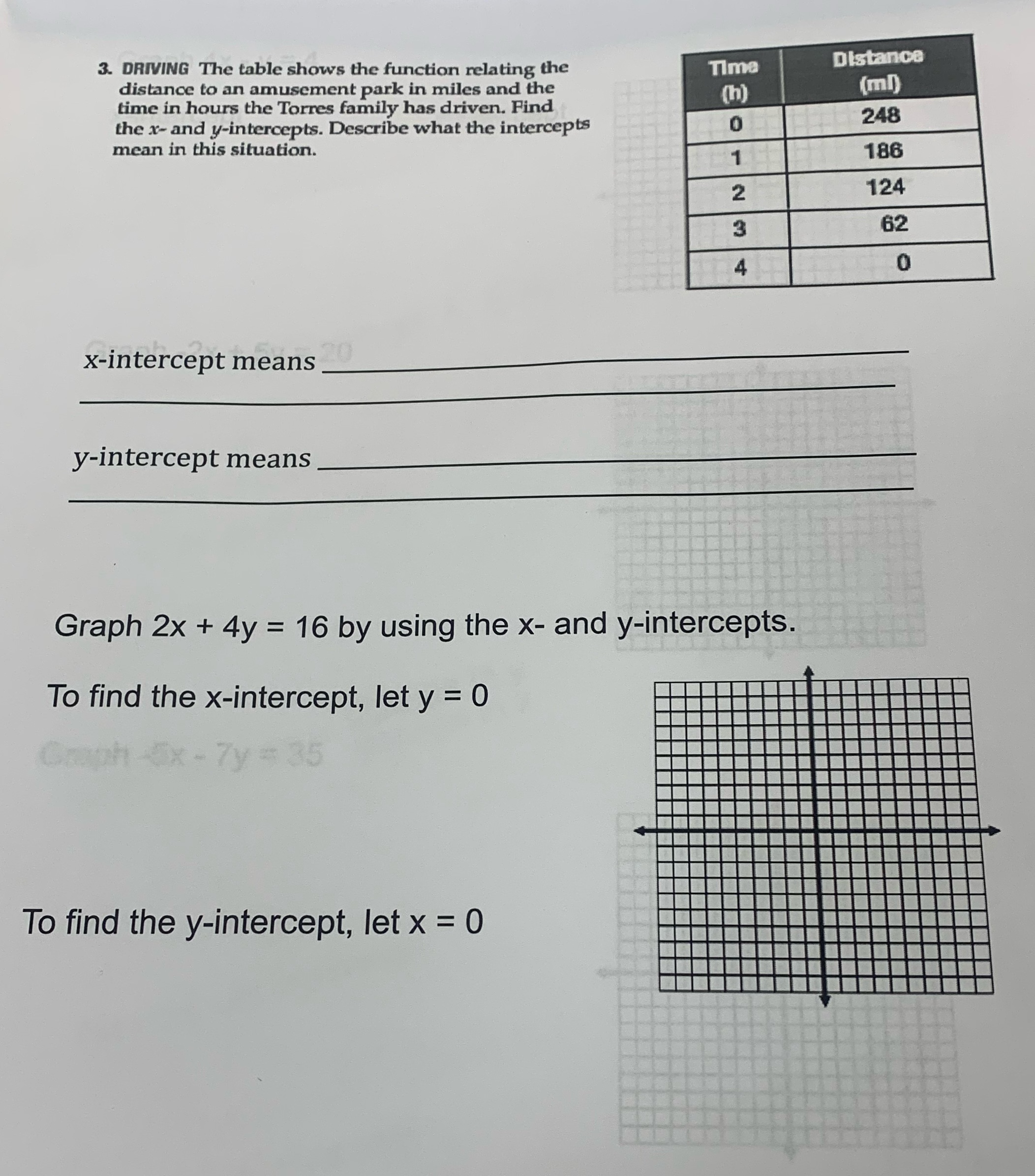 3. DRIVING The table shows the function relating
