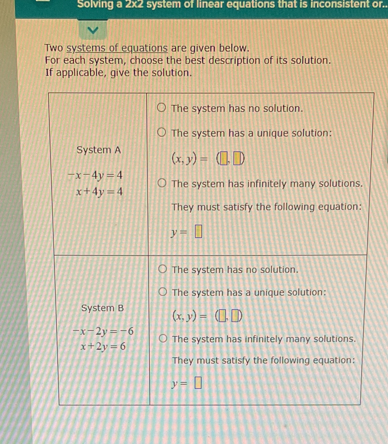 Solving a 2x2 system of linear equations that is