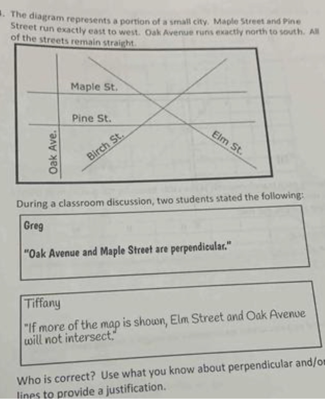 The diagram represents a portion of a small city.