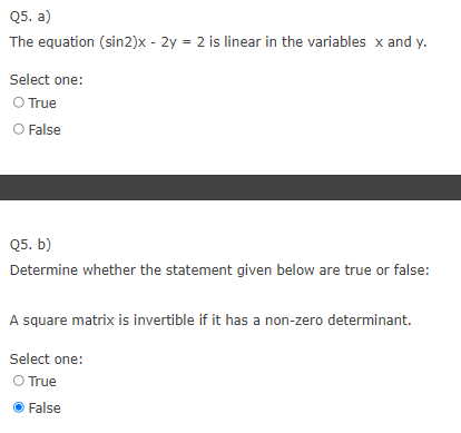 Q5. a} The equation [sin2}x - 21,! = 2 is linear