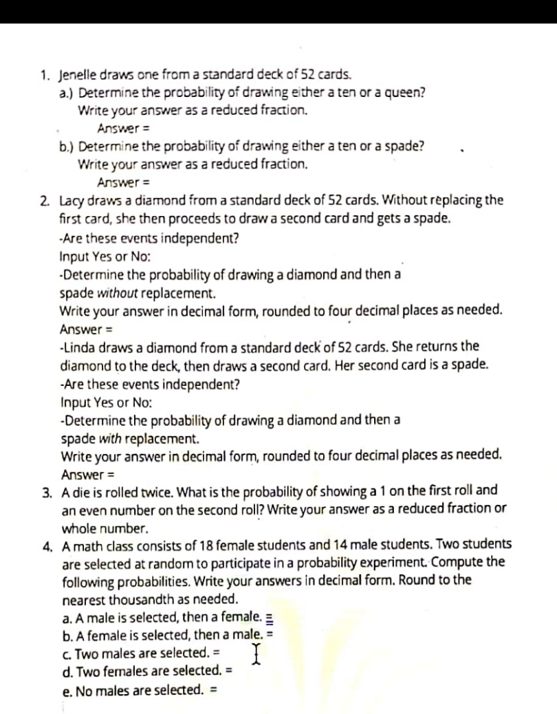 probability and counting 1. Jenelle draws one