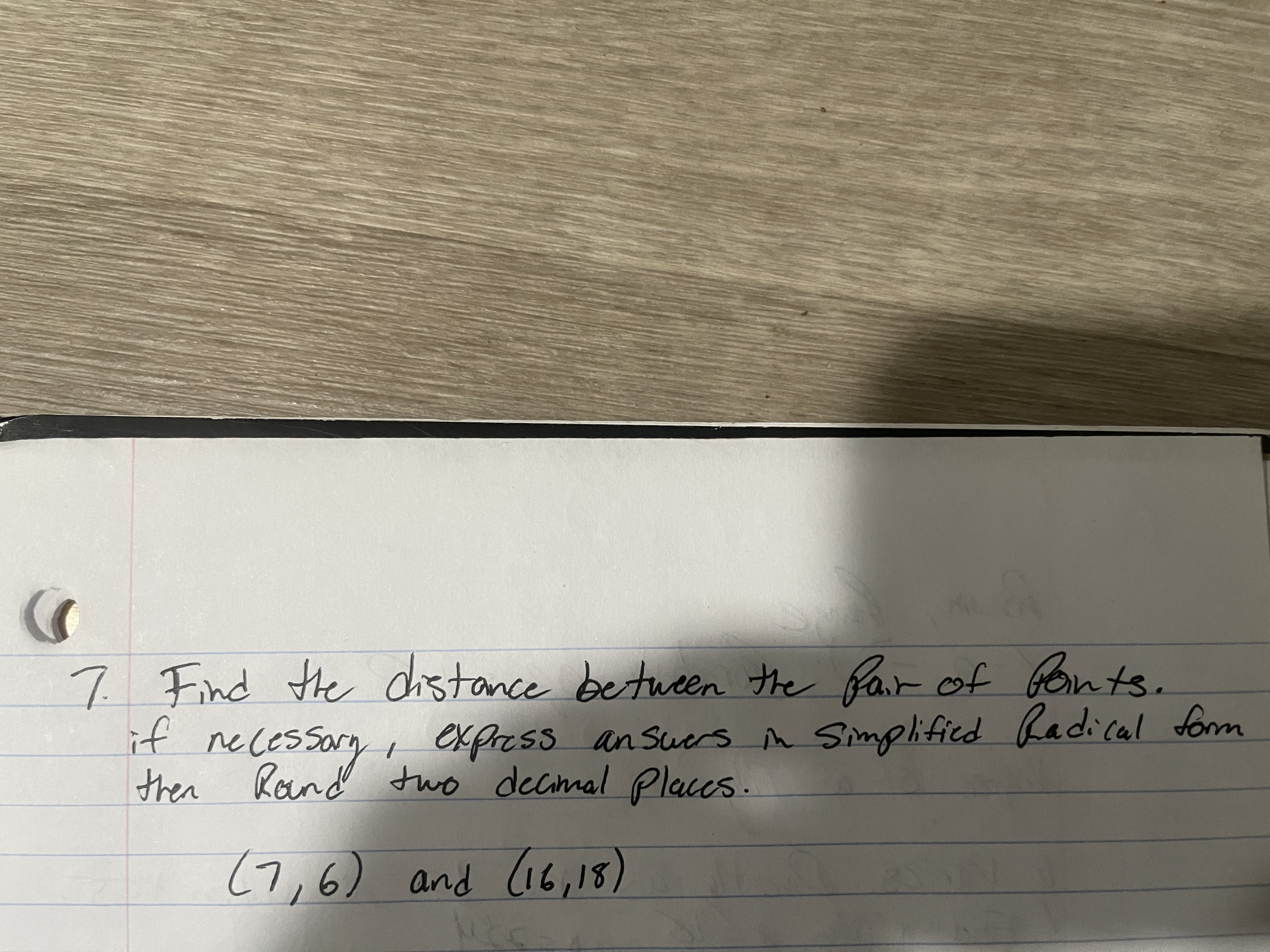 7. Find the distance between the pair of points.