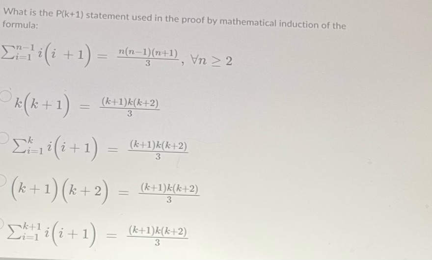 What is the P(k+1) statement used in the proof by