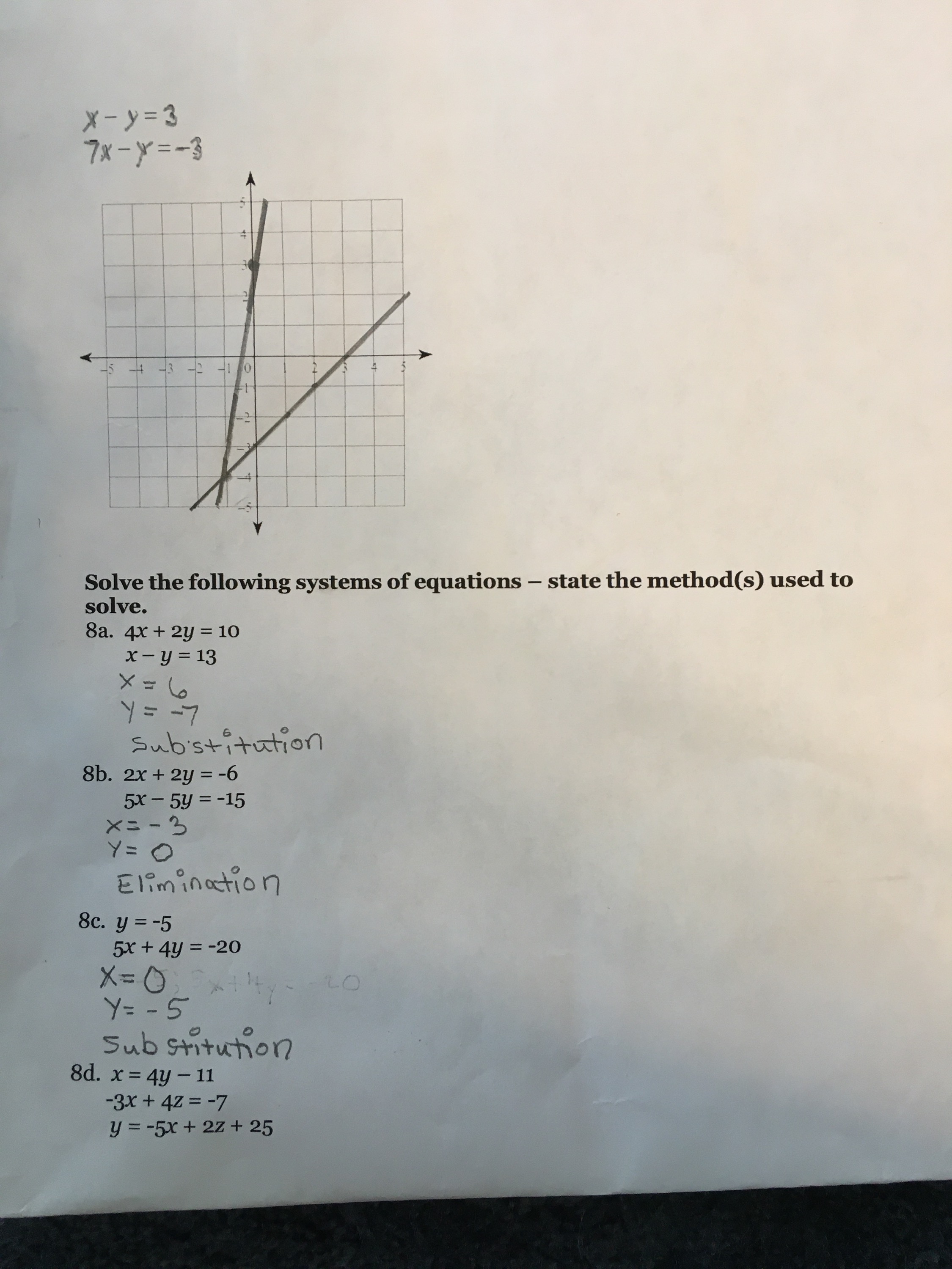 x- y= 3 7x - y =-3 # -3-2 -1/0 Solve the