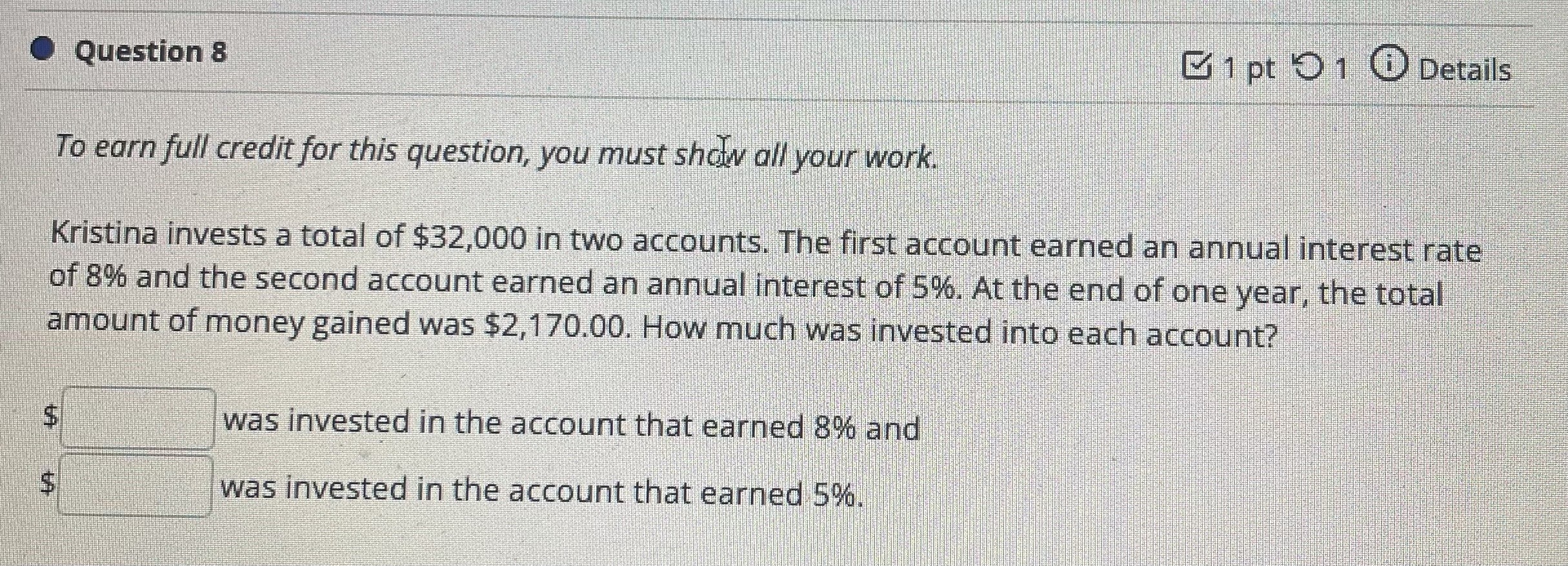 Question 8 1pt 91 0 Details To earn full credit
