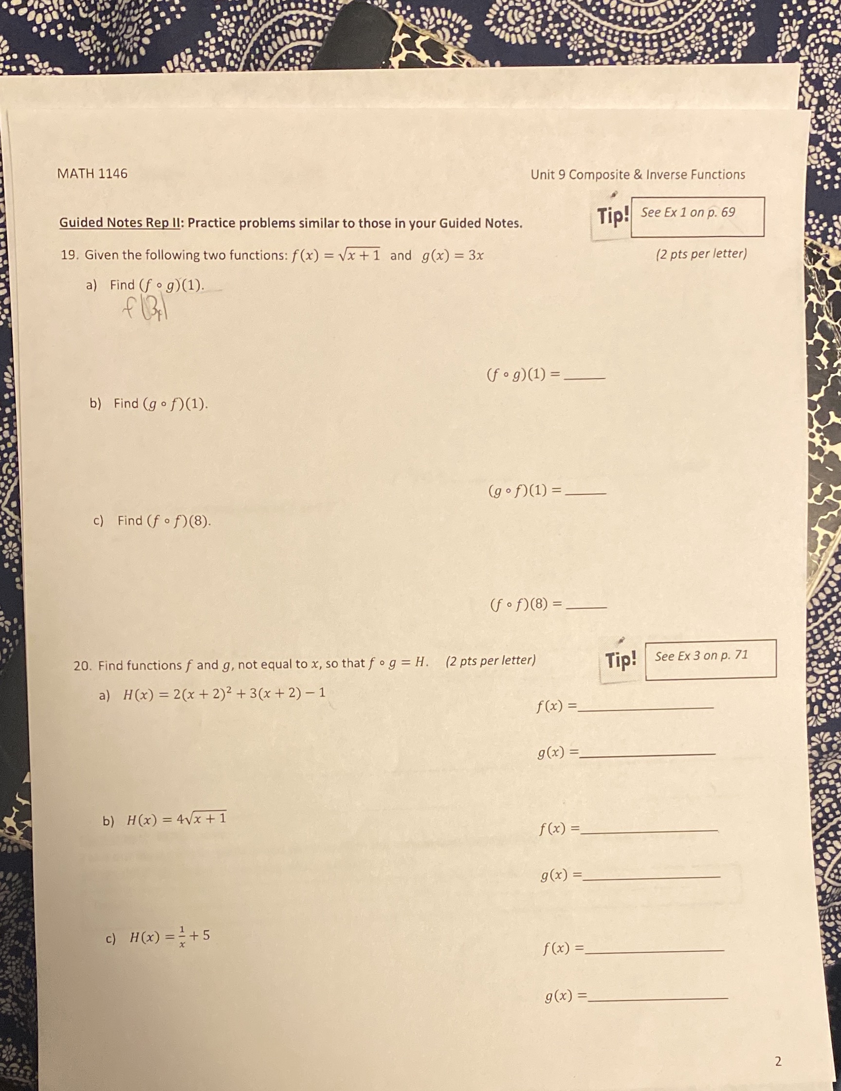 MATH 1146 Unit 9 Composite & Inverse Functions