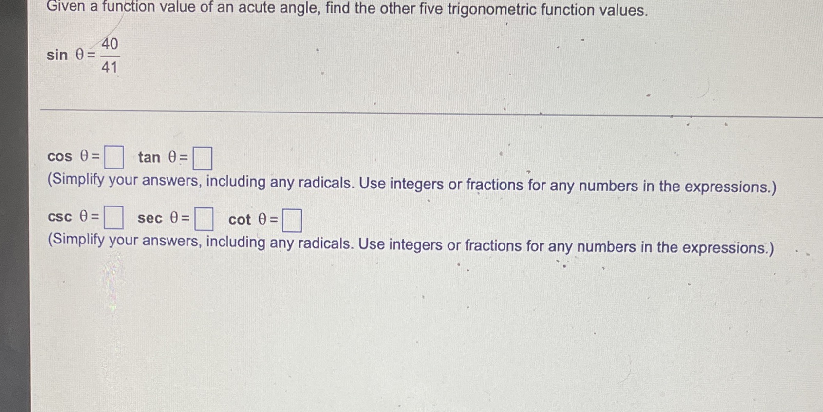 Given a function value of an acute angle, find