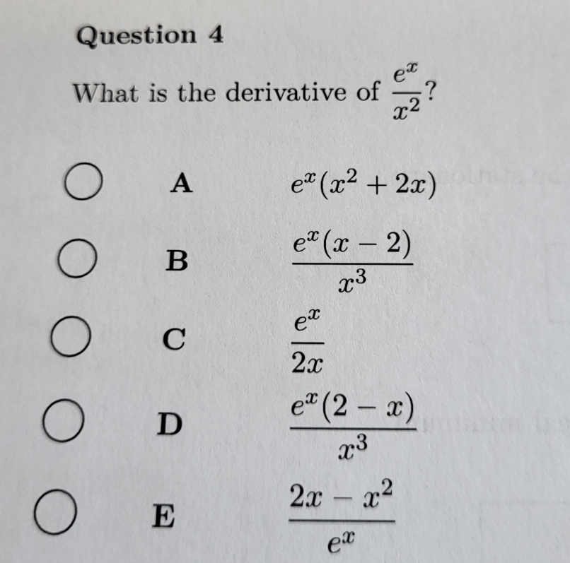 no extra detail Question 4 What is the derivative