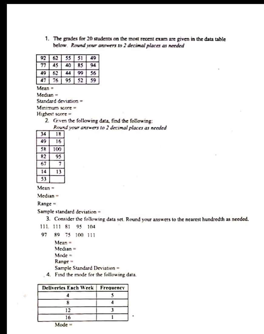 describing data 1. The grades for 20 students on