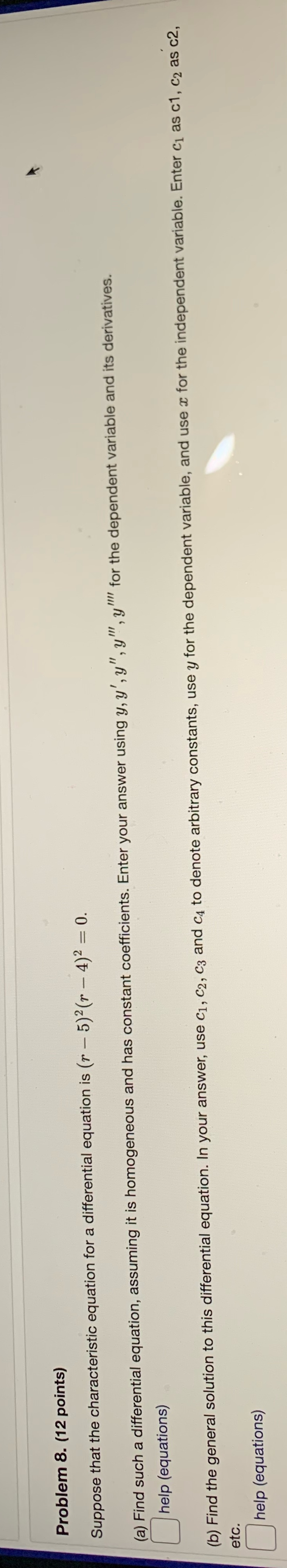 Problem 8. (12 points) Suppose that the