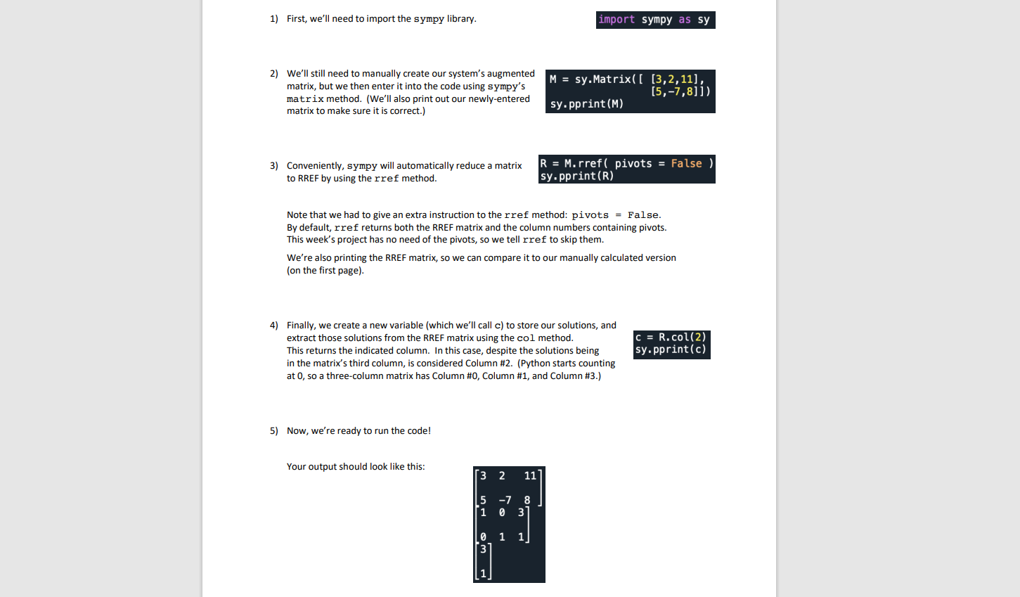 Systems Word Problems with RREF and Python