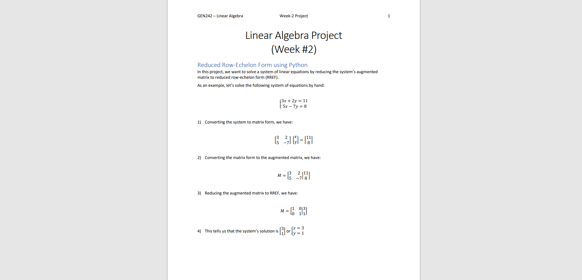 Systems Word Problems with RREF and Python