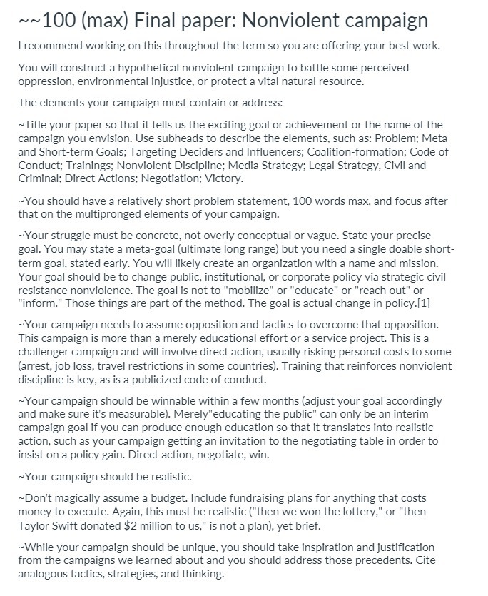 ~~100 (max) Final paper: Nonviolent campaign i