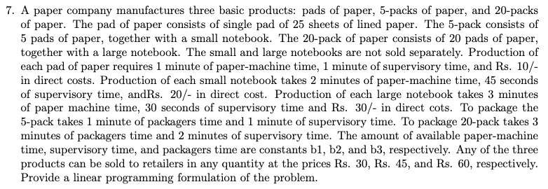 I". A paper company manufactures three basic