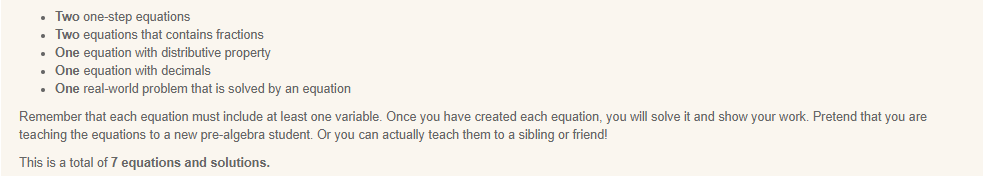 Equation assignment grade 7-pre-algebra Create