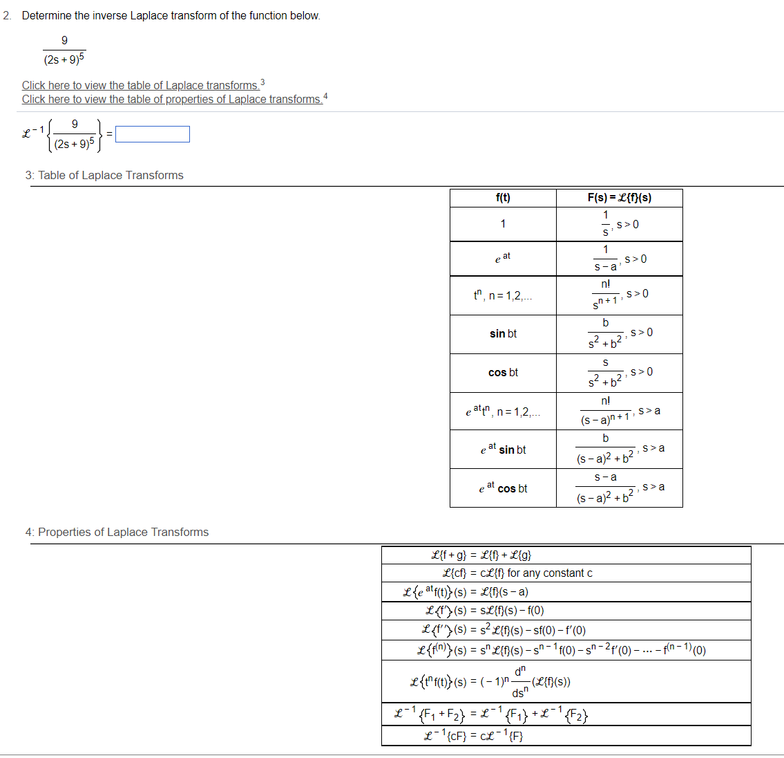 2. Determine the inverse Laplace transform of the