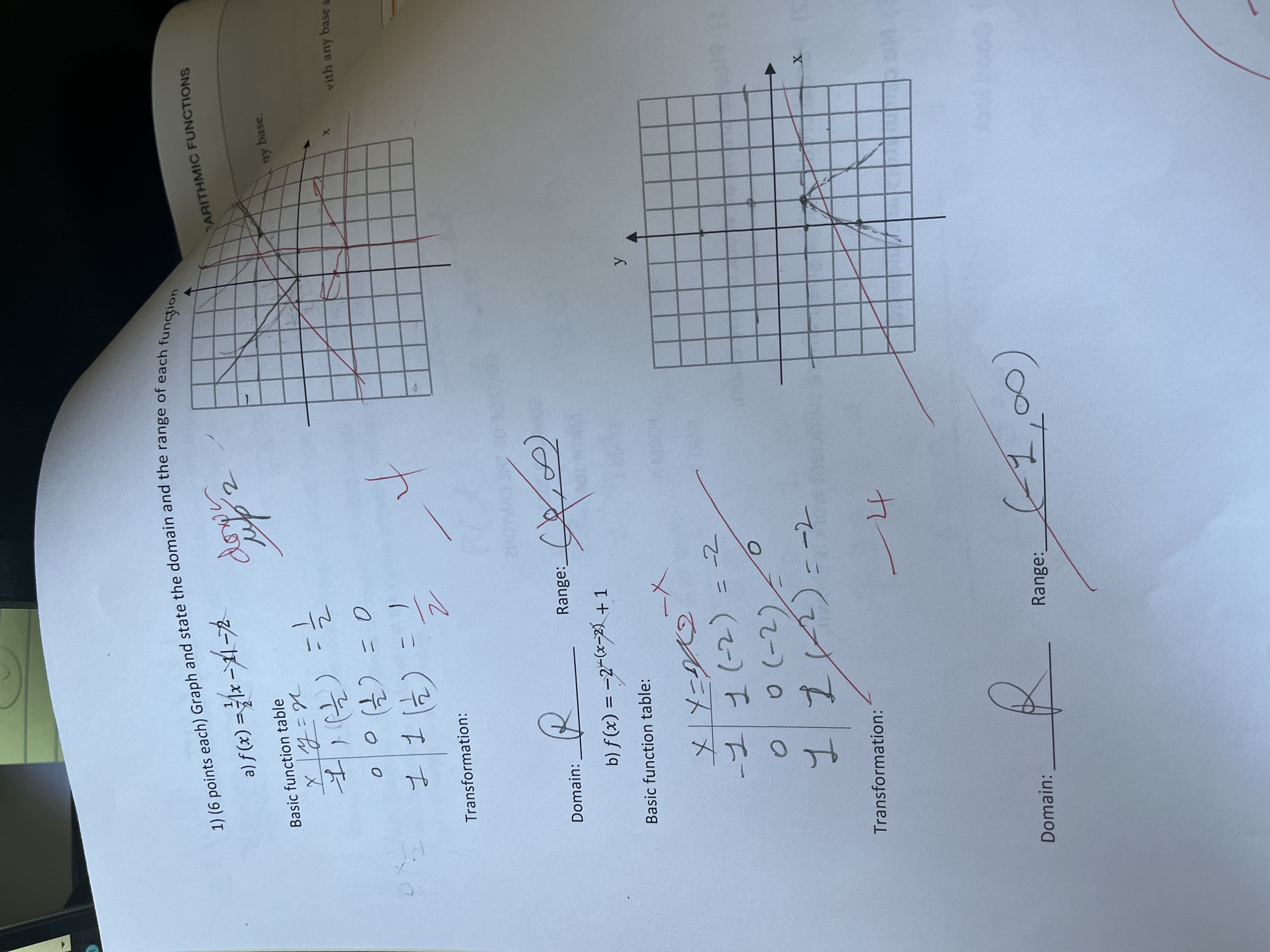 1) (6 points each) Graph and state the domain and