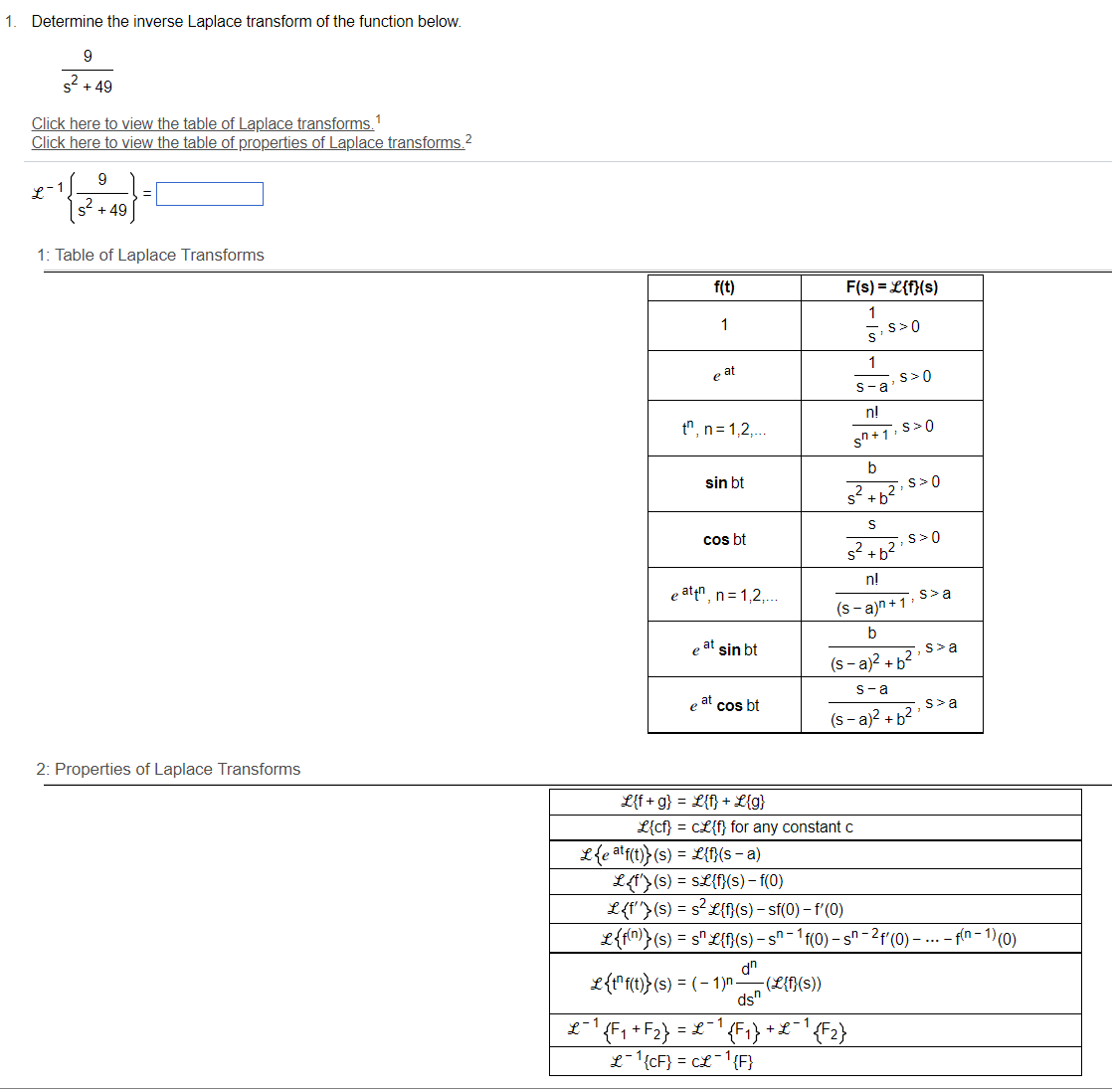 2. Determine the inverse Laplace transform of the