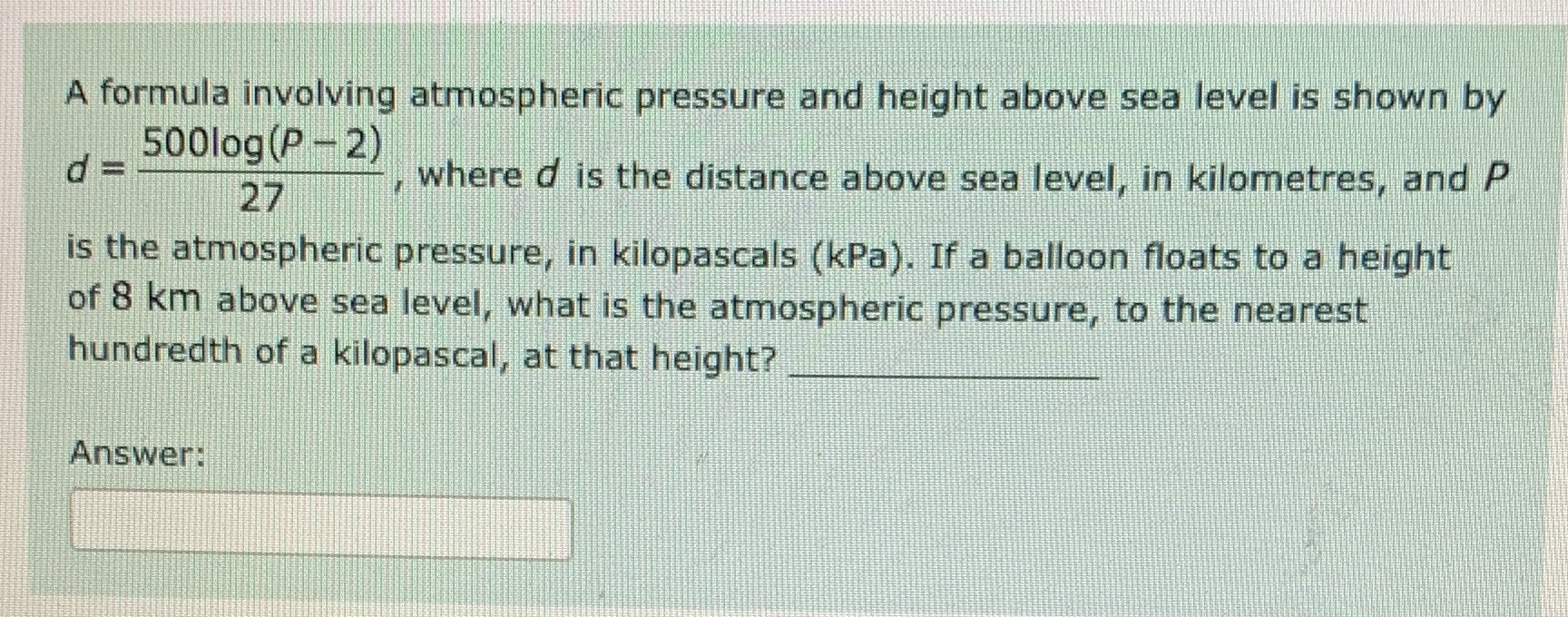 A formula involving atmospheric pressure and