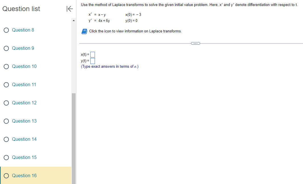 Question list K Use the method of Laplace