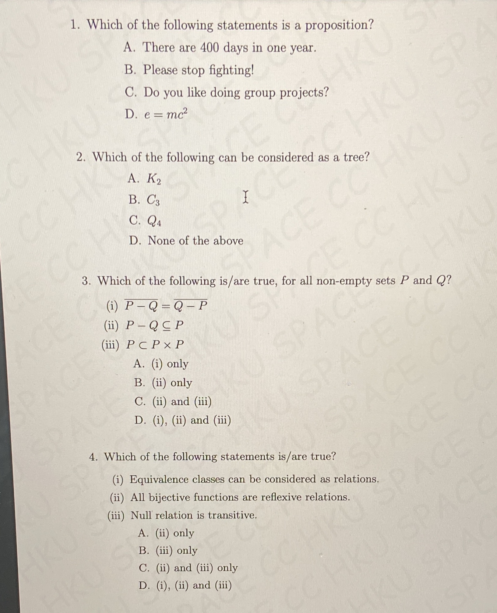 1. Which of the following statements is a