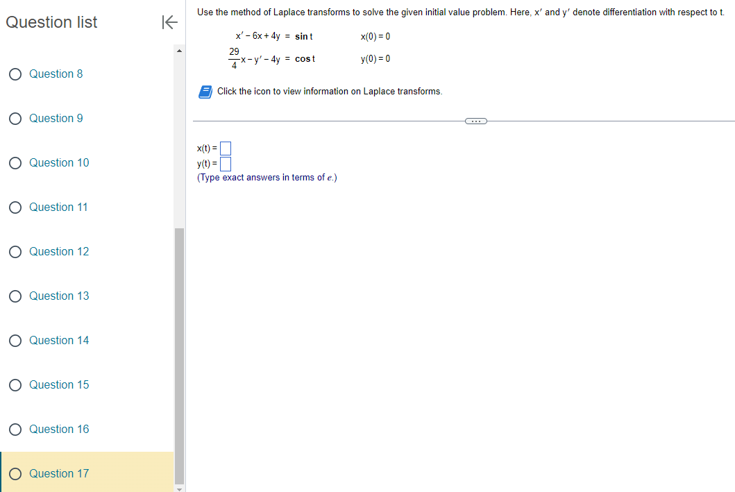 Question list K Use the method of Laplace