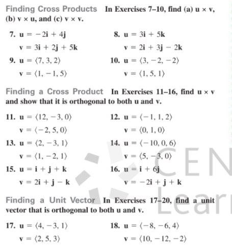 ONLY DO 8, 10, 18, 36 Finding Cross Products In