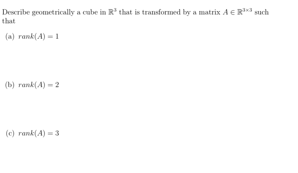 Describe geometrically a cube in R3 that is