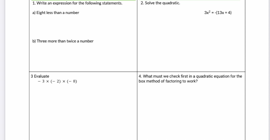 Quadratic word problems 1. Write an expression