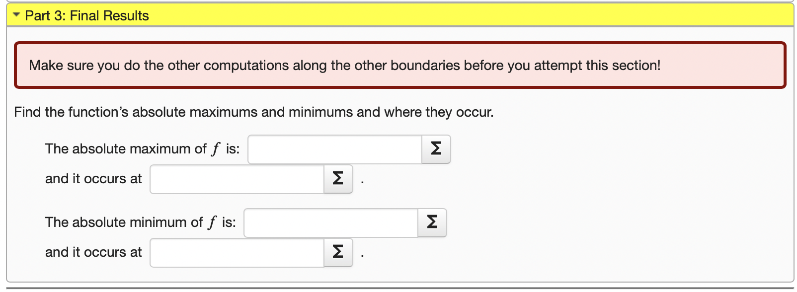 Find the absolute maximum and minimum values of f